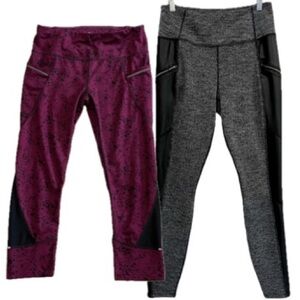 Athleta Leggings Bundle Size M Herringbone Faux Leather & Floral Cropped Capri